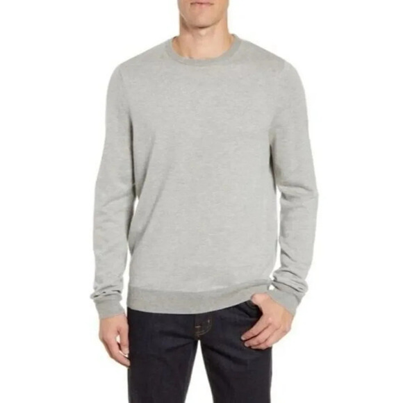 Nordstrom Men's Shop Birds' Eye Light Grey Oil Crewneck Sweater S - Picture 1 of 4
